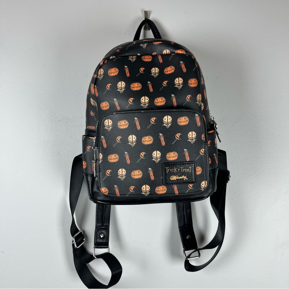 NWOT Trick 'R Treat Sam Halloween Pumpkin AOP Mini Black Backpack Bag